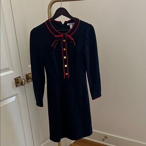 NEOT 1901 Navy Blue Long Sleeve Dress with Red Trim